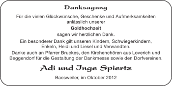 Glückwunschanzeige von Adi und Inge Spiertz von Super Sonntag / Super Mittwoch