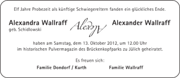 Glückwunschanzeige von Alexandra Wallraff Alexander Wallraff von Aachener Zeitung / Aachener Nachrichten