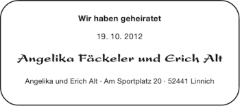 Glückwunschanzeige von Angelika Fäckeler und Erich von Aachener Zeitung / Aachener Nachrichten