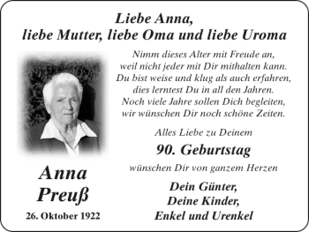 Glückwunschanzeige von Anna Preuß von Super Sonntag / Super Mittwoch