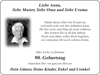 Glückwunschanzeige von Anna Mutter Oma und von Super Sonntag / Super Mittwoch