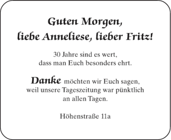 Glückwunschanzeige von Anneliese Fritz von Aachener Zeitung / Aachener Nachrichten