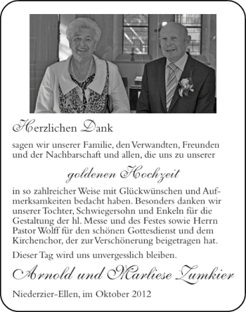 Glückwunschanzeige von Arnold und Marliese Z umkier von Super Sonntag / Super Mittwoch