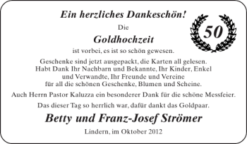 Glückwunschanzeige von Betty und Franz-Josef Strömer von Super Sonntag / Super Mittwoch