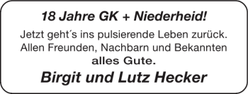 Glückwunschanzeige von Birgit und Lutz Hecker von Super Sonntag / Super Mittwoch
