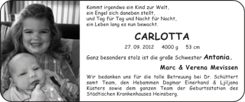 Glückwunschanzeige von CARLOTTA  von Super Sonntag / Super Mittwoch