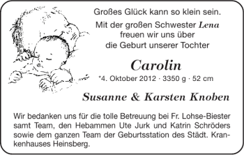 Glückwunschanzeige von Carolin  von Super Sonntag / Super Mittwoch