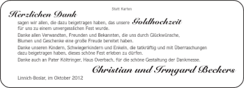 Glückwunschanzeige von Christian und Irmgard Beckers von Aachener Zeitung / Aachener Nachrichten
