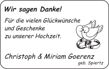 Glückwunschanzeige von Christoph Miriam Goerenz von Super Sonntag / Super Mittwoch