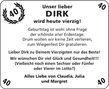 Glückwunschanzeige von DIRK  von Aachener Zeitung / Aachener Nachrichten