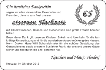 Glückwunschanzeige von Eiserne Hochzeit von Super Sonntag / Super Mittwoch