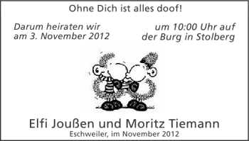 Glückwunschanzeige von Elfi Joußen und Moritz Tiemann von Super Sonntag / Super Mittwoch
