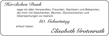 Glückwunschanzeige von Elisabeth Grotenrath von Super Sonntag / Super Mittwoch