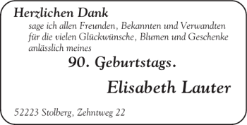 Glückwunschanzeige von Elisabeth Lauter von Super Sonntag / Super Mittwoch