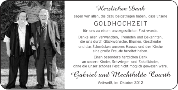 Glückwunschanzeige von Gabriel und Mechthilde Courth von Aachener Zeitung / Aachener Nachrichten