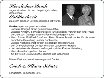 Glückwunschanzeige von Goldhochzeit Erich Klara Schütz von Super Sonntag / Super Mittwoch