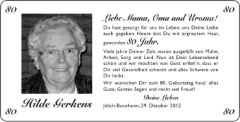 Glückwunschanzeige von Hilde Gerkens von Aachener Zeitung / Aachener Nachrichten
