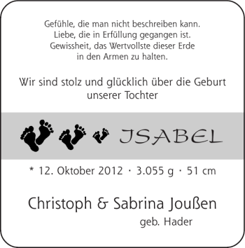 Glückwunschanzeige von ISABEL  von Super Sonntag / Super Mittwoch