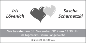 Glückwunschanzeige von Iris Lövenich Sascha Scharnetzki von Super Sonntag / Super Mittwoch