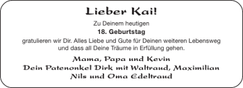 Glückwunschanzeige von Kai  von Aachener Zeitung / Aachener Nachrichten
