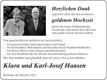 Glückwunschanzeige von Klara und Karl-Josef Hansen von Super Sonntag / Super Mittwoch