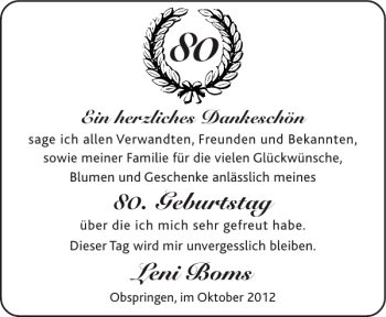 Glückwunschanzeige von Leni Boms von Super Sonntag / Super Mittwoch