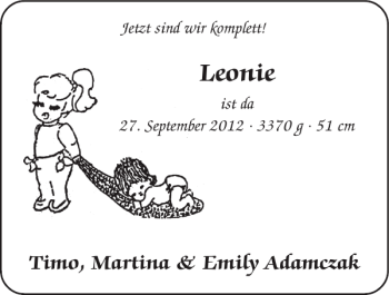 Glückwunschanzeige von Leonie  von Super Sonntag / Super Mittwoch