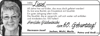 Glückwunschanzeige von Liesel  von Aachener Zeitung / Aachener Nachrichten