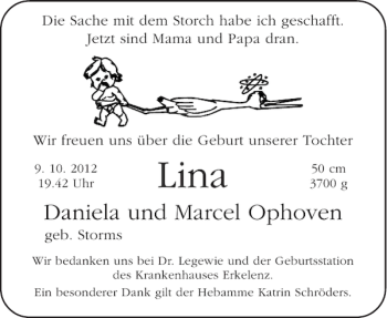 Glückwunschanzeige von Lina  von Aachener Zeitung / Aachener Nachrichten