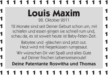 Glückwunschanzeige von Louis Maxim von Super Sonntag / Super Mittwoch