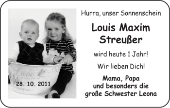 Glückwunschanzeige von Louis Maxim Streußer von Super Sonntag / Super Mittwoch