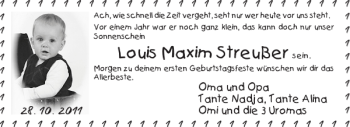 Glückwunschanzeige von Louis Maxim Streußer von Aachener Zeitung / Aachener Nachrichten