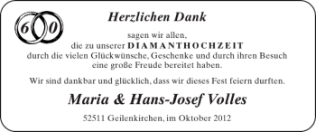 Glückwunschanzeige von Maria Hans-Josef Volles von Super Sonntag / Super Mittwoch
