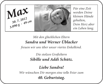 Glückwunschanzeige von Max  von Aachener Zeitung / Aachener Nachrichten