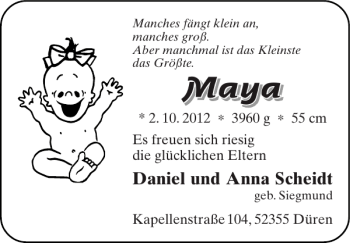 Glückwunschanzeige von Maya  von Super Sonntag / Super Mittwoch