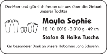 Glückwunschanzeige von Mayla Sophie von Super Sonntag / Super Mittwoch