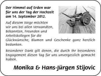 Glückwunschanzeige von Monika Hans-Jürgen Stijovic von Super Sonntag / Super Mittwoch