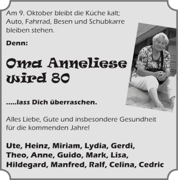 Glückwunschanzeige von Oma Anneliese von Super Sonntag / Super Mittwoch