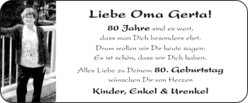 Glückwunschanzeige von Oma Gerta von Super Sonntag / Super Mittwoch
