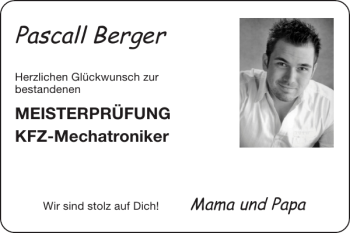 Glückwunschanzeige von Pascall Berger von Super Sonntag / Super Mittwoch