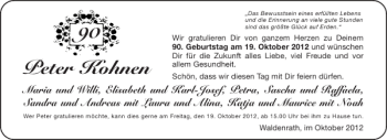 Glückwunschanzeige von Peter Kohnen von Aachener Zeitung / Aachener Nachrichten