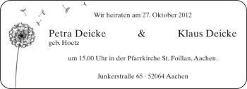 Glückwunschanzeige von Petra Deicke Klaus Deicke von Aachener Zeitung / Aachener Nachrichten