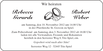 Glückwunschanzeige von Rebecca Robert Gerards Weber von Super Sonntag / Super Mittwoch
