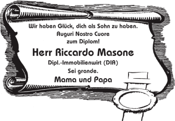 Glückwunschanzeige von Riccardo Masone von Super Sonntag / Super Mittwoch
