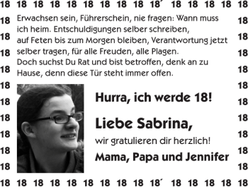 Glückwunschanzeige von Sabrina  von Super Sonntag / Super Mittwoch