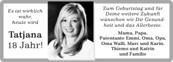 Glückwunschanzeige von Tatjana  von Aachener Zeitung / Aachener Nachrichten