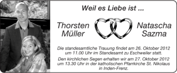 Glückwunschanzeige von Thorsten Müller Natascha Sazma von Super Sonntag / Super Mittwoch