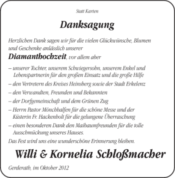Glückwunschanzeige von Willi Kornelia Schloßmacher von Super Sonntag / Super Mittwoch