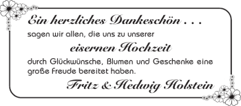 Glückwunschanzeige von eisernen Fritz Hedwig Holstein von Super Sonntag / Super Mittwoch
