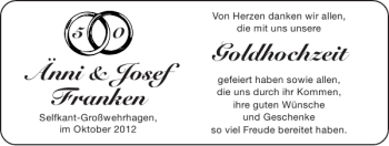 Glückwunschanzeige von Änni Josef Franken Goldhochzeit von Super Sonntag / Super Mittwoch